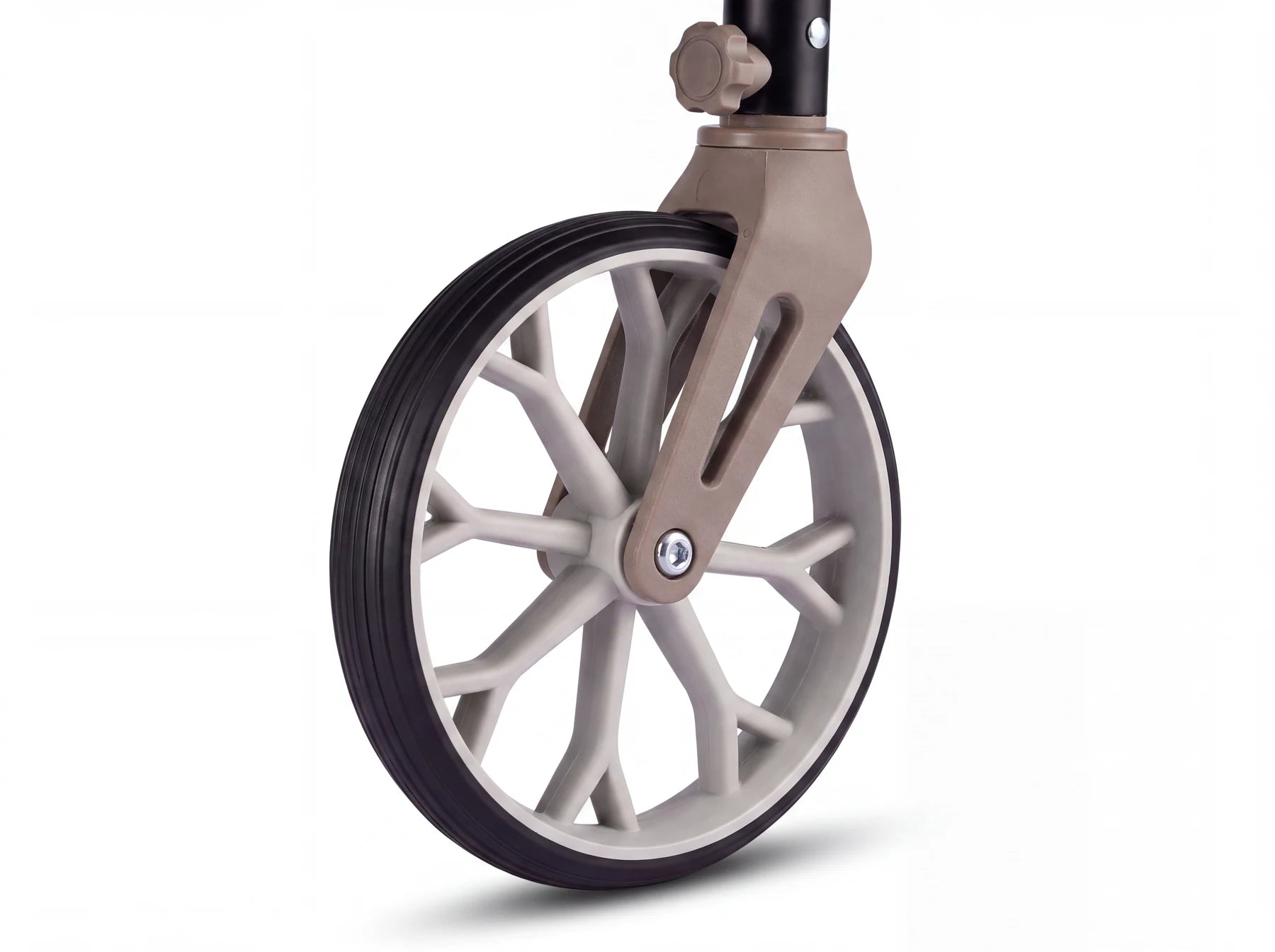 Close view of the front wheel and fork